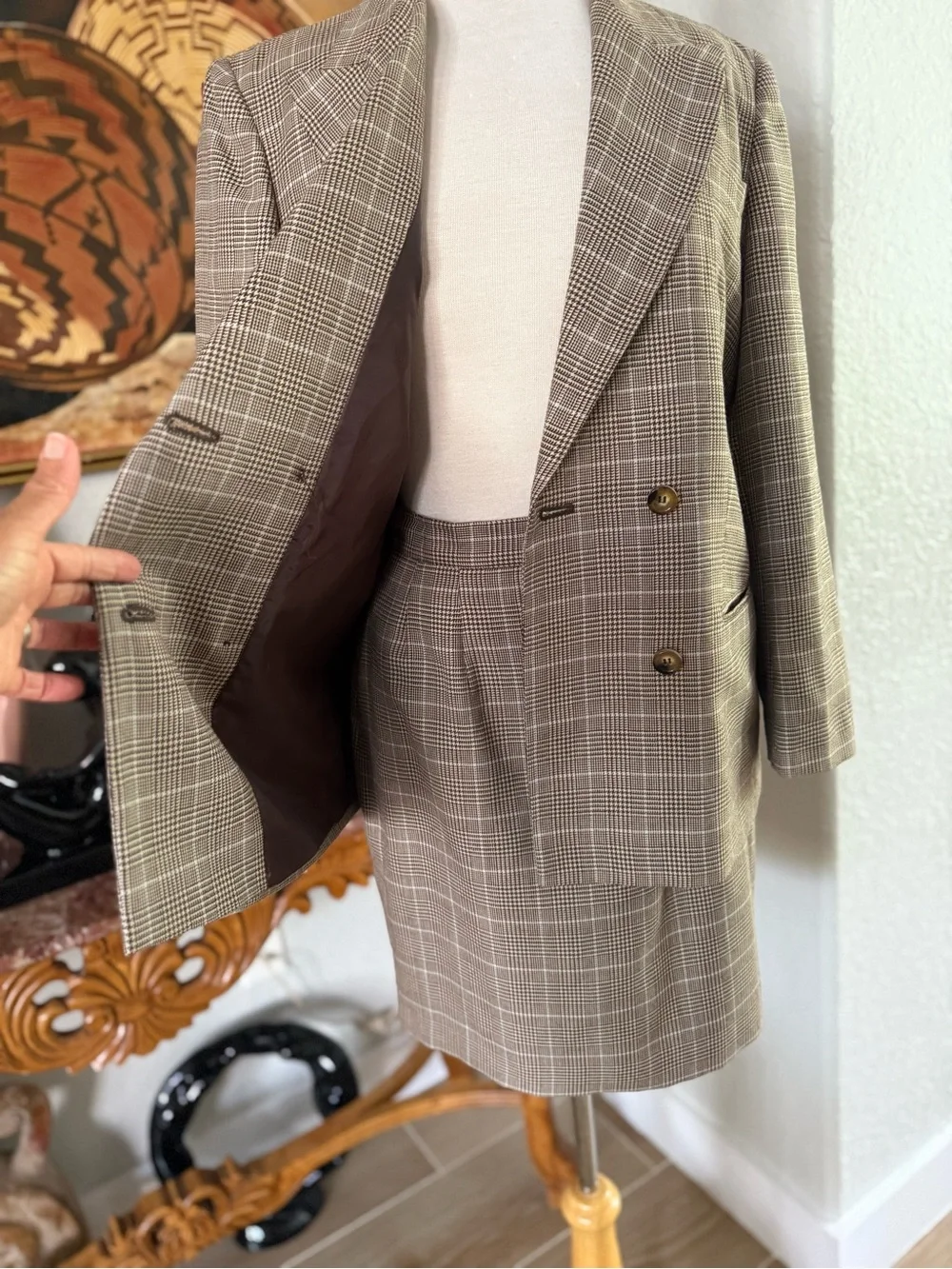 VTG Petite Sophisticate Brown Plaid Two-Piece Suit